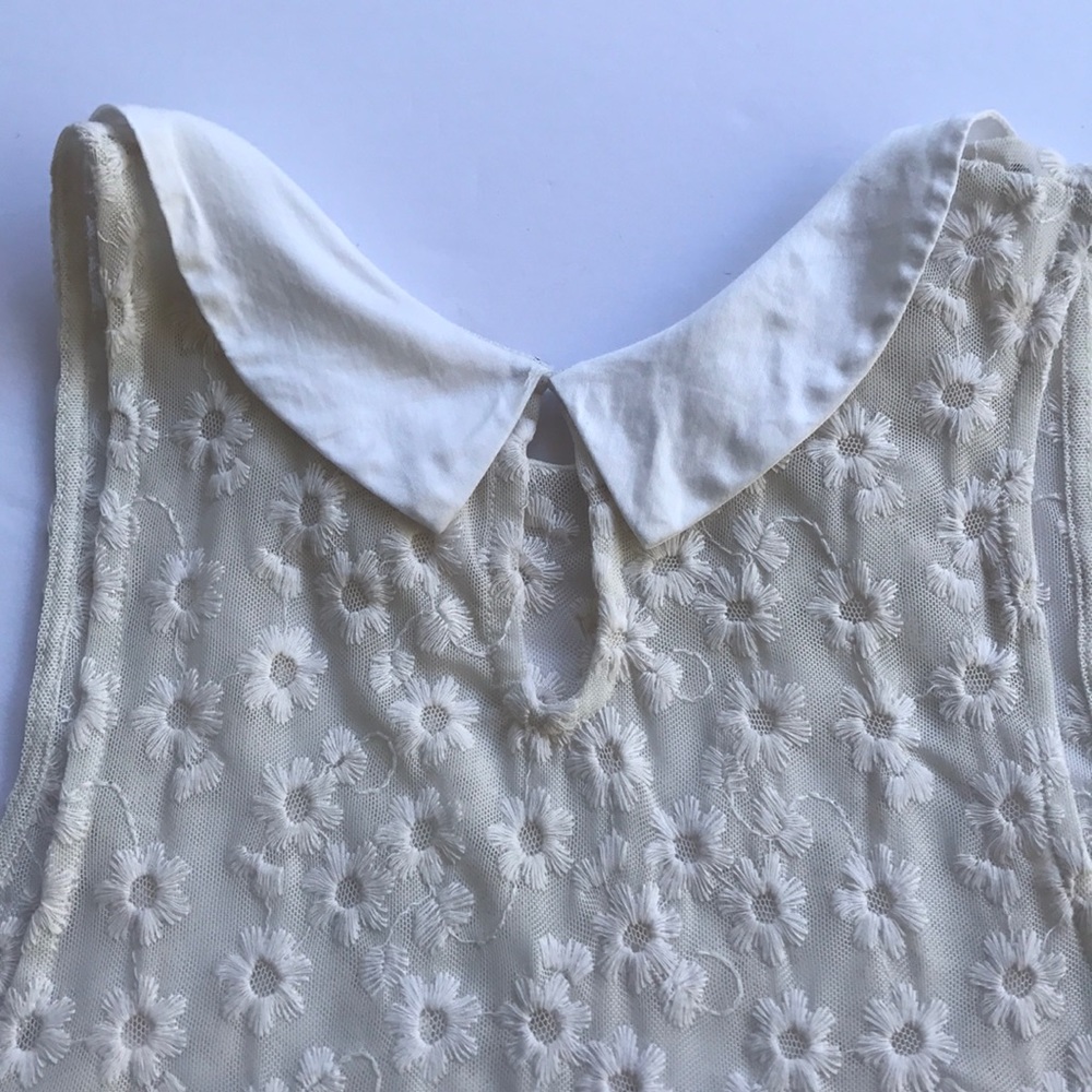 FP Sweet Daisy Collared Dress Free People Sheer Lace Sundress White Mini Small - Picture 11 of 14